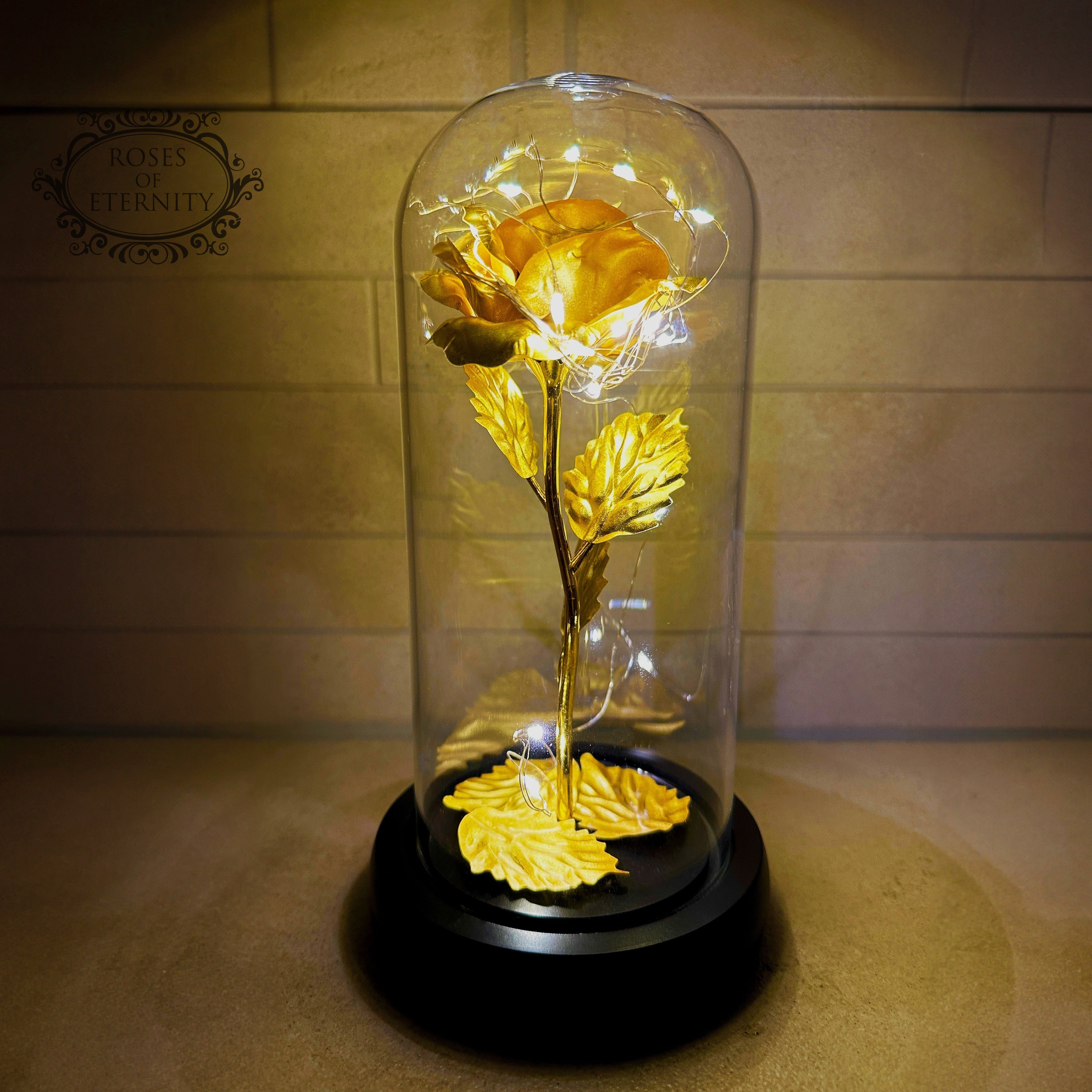 LED Table Lamp with Glass Dome and Rose Design