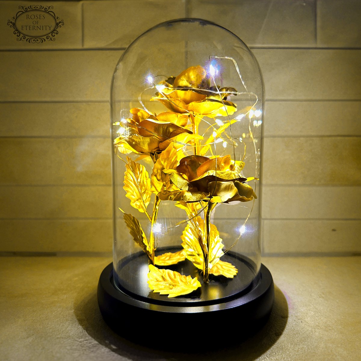 LED Table Lamp with Glass Dome and Rose Design