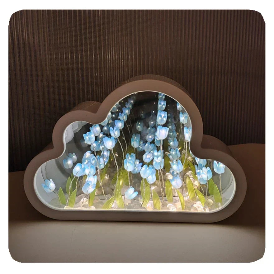 Mirrored Glass Design Table Lamp in Tulip Shape