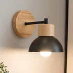 Contemporary Nordic Wall Light - Wooden and Metal Bedside Fixture