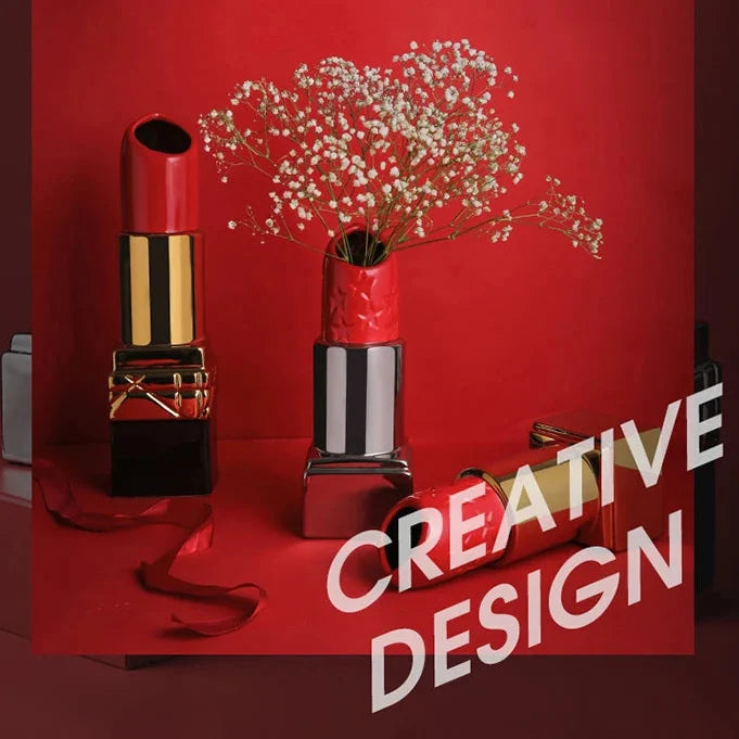 Chic Lipstick-Inspired Decorative Vase in Bold Red