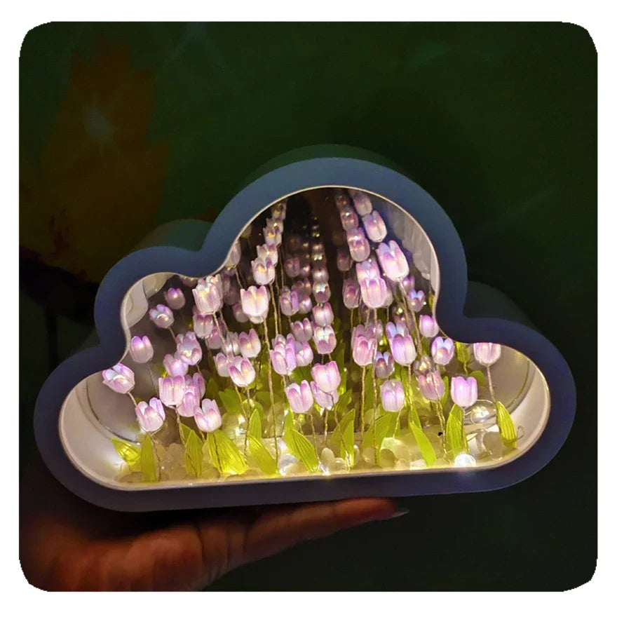 Mirrored Glass Design Table Lamp in Tulip Shape