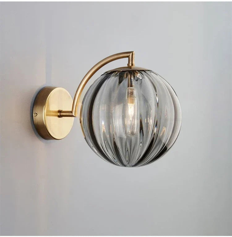 Contemporary Wall Light Fixture with Glass Sphere and Brass Accents
