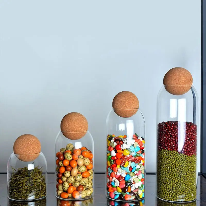 Transparent Kitchen Storage Canister with Cork Lid