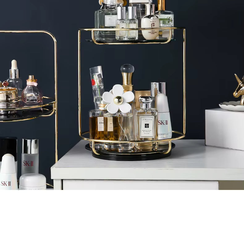 Gilded Glam 2-Tier Rotating Vanity Display for Beauty Essentials