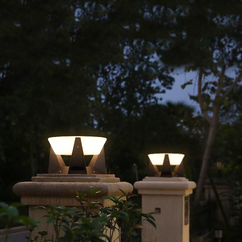 Square Solar Garden Light with Black Housing and White Shade