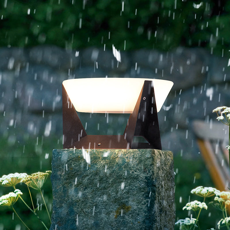 Square Solar Garden Light with Black Housing and White Shade