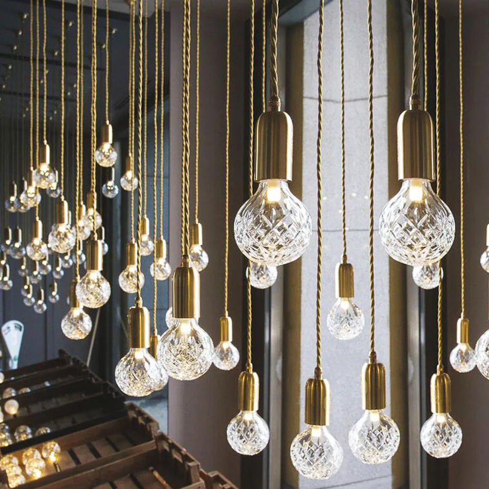 Radiant Elegance: Brass Pendant Light with Crystal Glass Shade