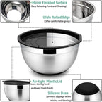 Ultimate Stainless Steel Mixing Bowl Set with Secure Lids & Grater Tools