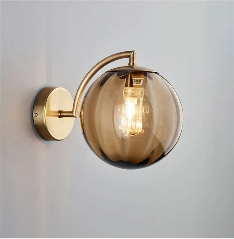 Contemporary Wall Light Fixture with Glass Sphere and Brass Accents
