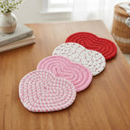 Heart-Shaped Woven Polyester Coasters - Heat-Resistant Table Mats