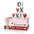 Heart-Shaped Shelf Signs - Wooden Book Stack for Valentine's Decor