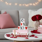 Heart-Shaped Shelf Signs - Wooden Book Stack for Valentine's Decor