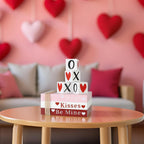 Heart-Shaped Shelf Signs - Wooden Book Stack for Valentine's Decor