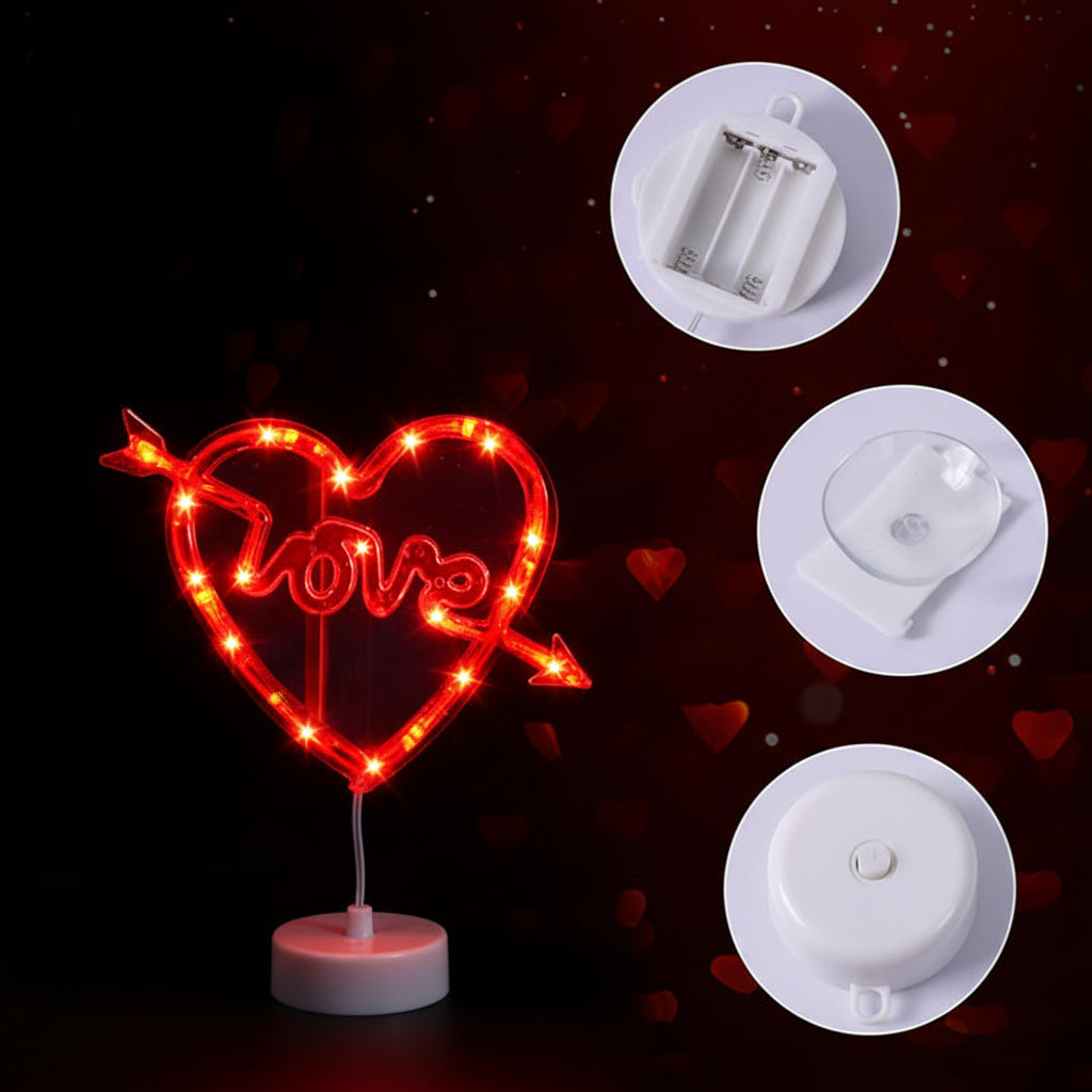 Battery-Operated Heart-Shaped LED Window Lights with Suction Cups for Decor