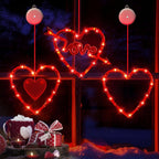 Battery-Operated Heart-Shaped LED Window Lights with Suction Cups for Decor