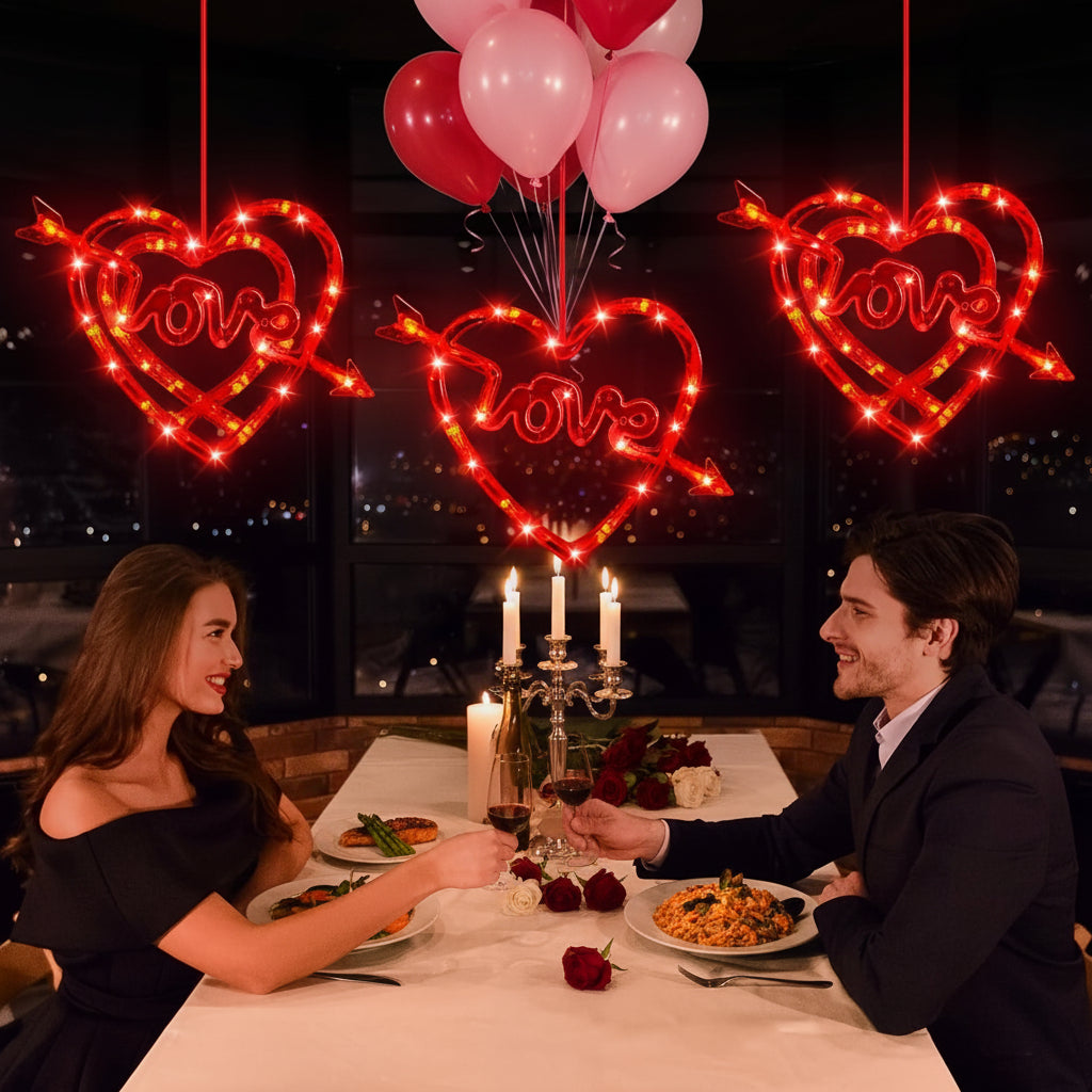 Battery-Operated Heart-Shaped LED Window Lights with Suction Cups for Decor