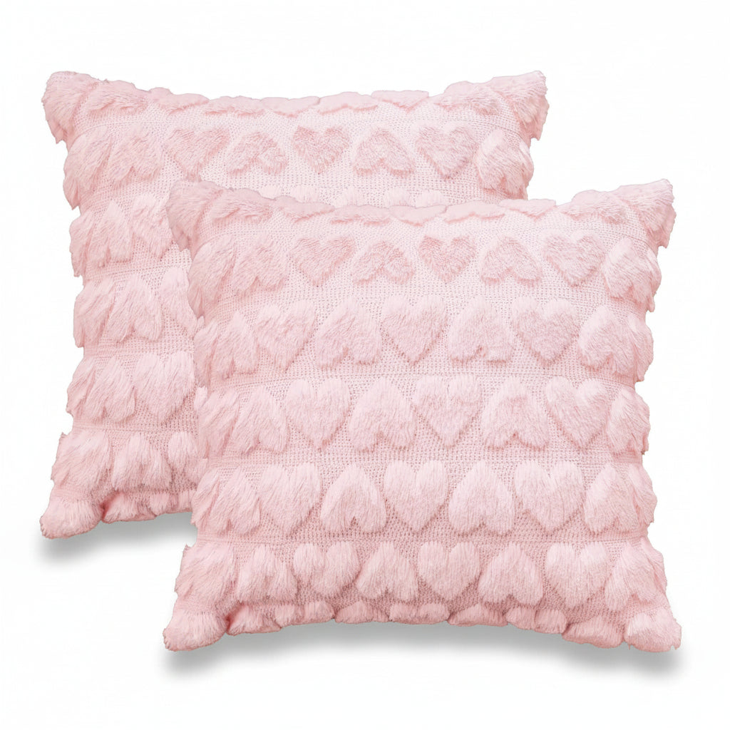 Pink Polyester Throw Pillow Covers with Heart Design for Valentine's Day