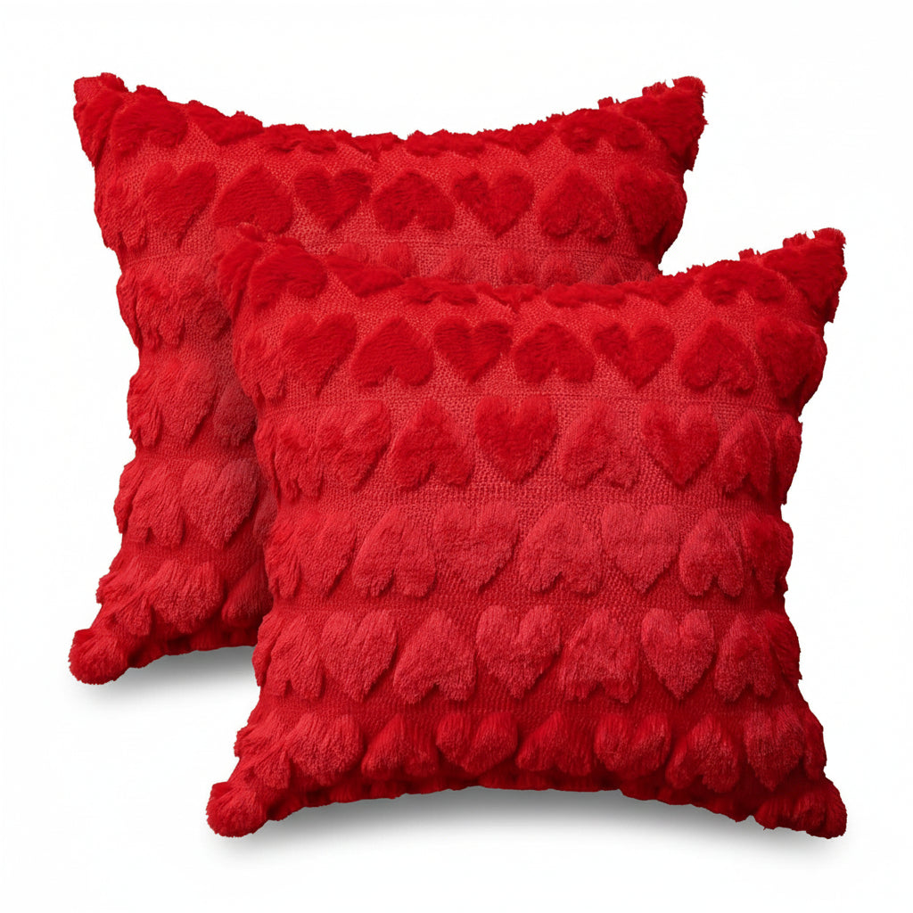 Pink Polyester Throw Pillow Covers with Heart Design for Valentine's Day