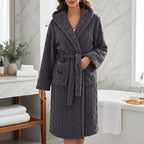 Hooded Coral Long Bathrobe for Warm Winter Comfort