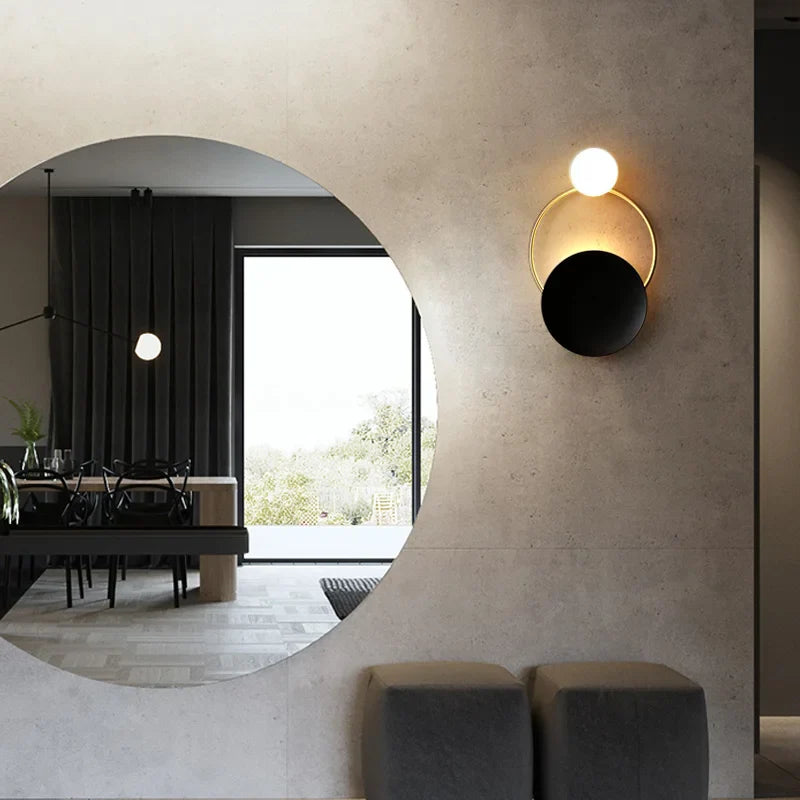 Contemporary Round Metal Wall Light Fixture with Glass Shade