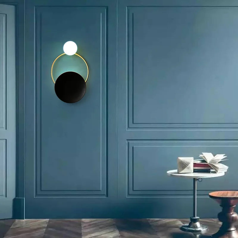 Contemporary Round Metal Wall Light Fixture with Glass Shade