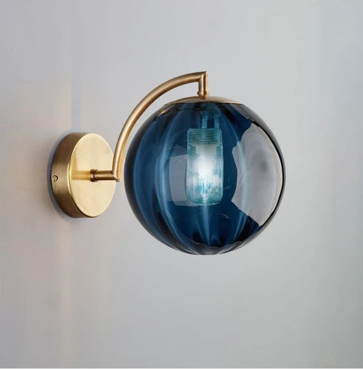 Contemporary Wall Light Fixture with Glass Sphere and Brass Accents