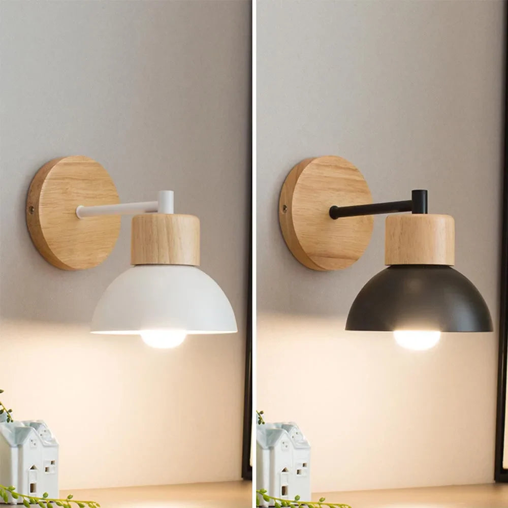 Contemporary Nordic Wall Light - Wooden and Metal Bedside Fixture