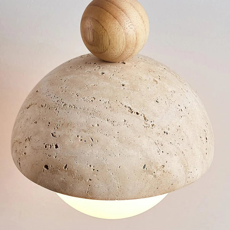 Modern Hanging Light with Half-Round Pendant – Glass and Travertine Style