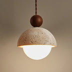 Modern Hanging Light with Half-Round Pendant – Glass and Travertine Style