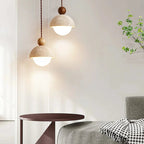 Modern Hanging Light with Half-Round Pendant – Glass and Travertine Style