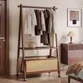 Entryway Storage Solution – Bamboo Coat Rack with Rattan Basket