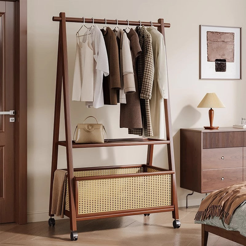 Entryway Storage Solution – Bamboo Coat Rack with Rattan Basket