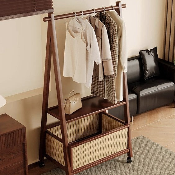 Entryway Storage Solution – Bamboo Coat Rack with Rattan Basket