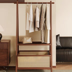 Entryway Storage Solution – Bamboo Coat Rack with Rattan Basket