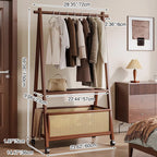 Entryway Storage Solution – Bamboo Coat Rack with Rattan Basket