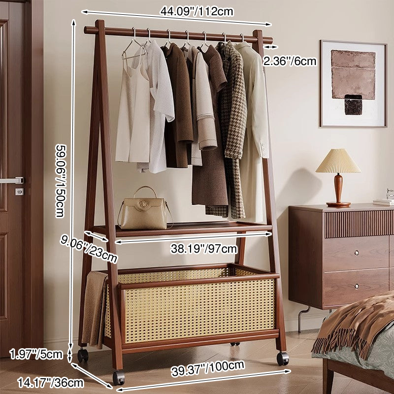 Entryway Storage Solution – Bamboo Coat Rack with Rattan Basket