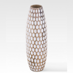 Rustic Floral Arrangement Vase – Handcrafted Wooden Design with White Dots