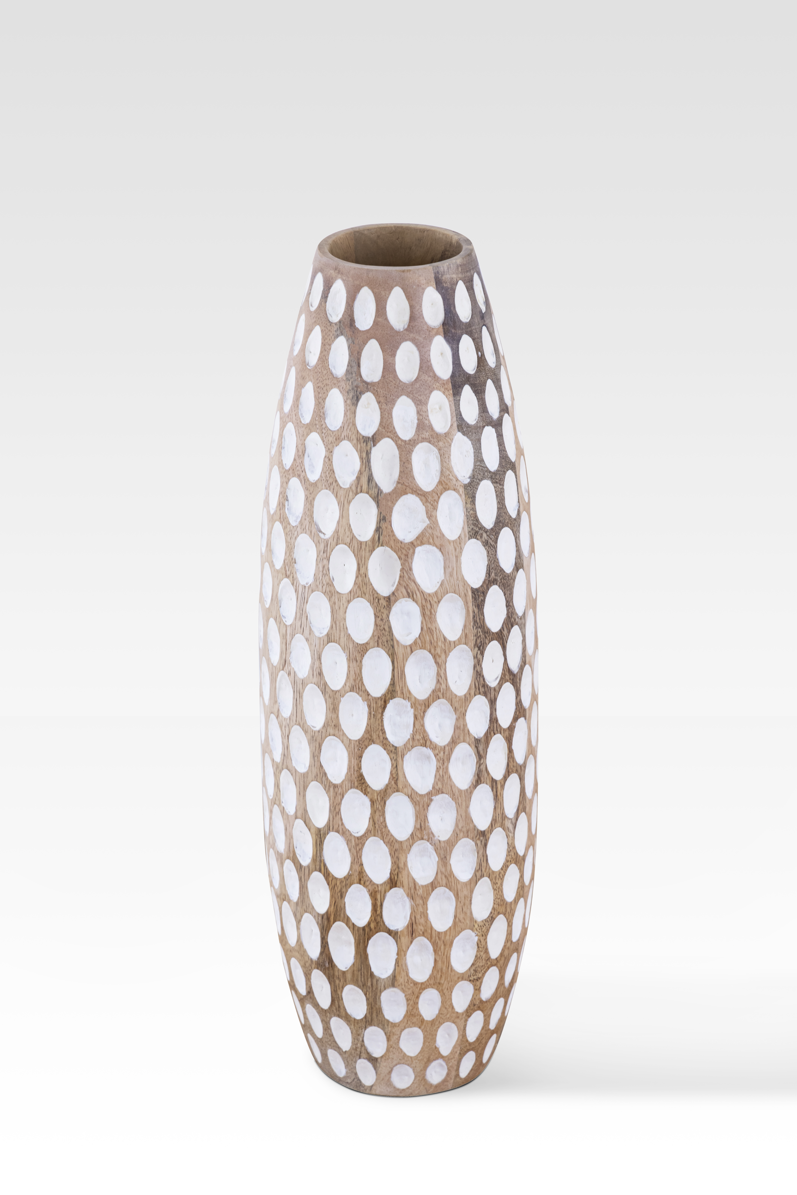 Rustic Floral Arrangement Vase – Handcrafted Wooden Design with White Dots