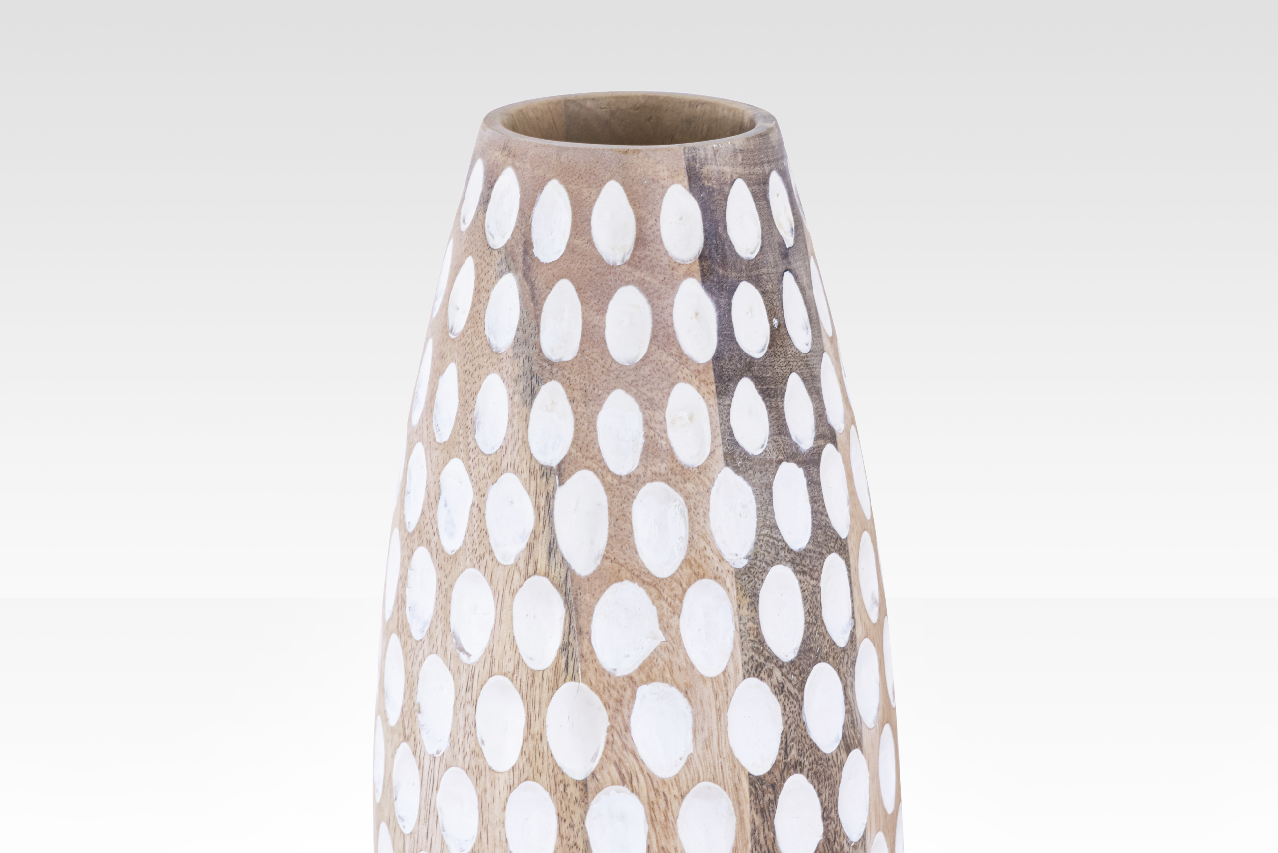 Rustic Floral Arrangement Vase – Handcrafted Wooden Design with White Dots