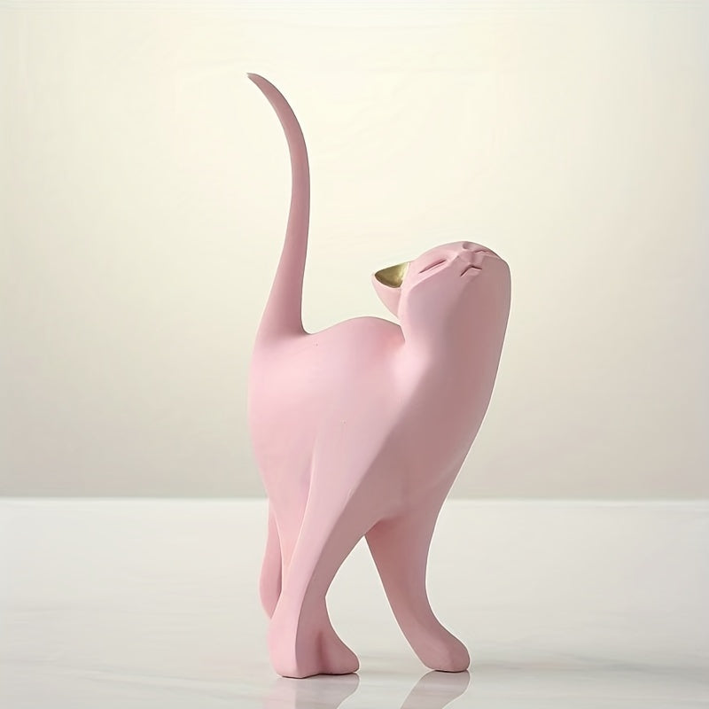 Scandinavian Style Hand-Painted Cat Figurine for Home Decoration