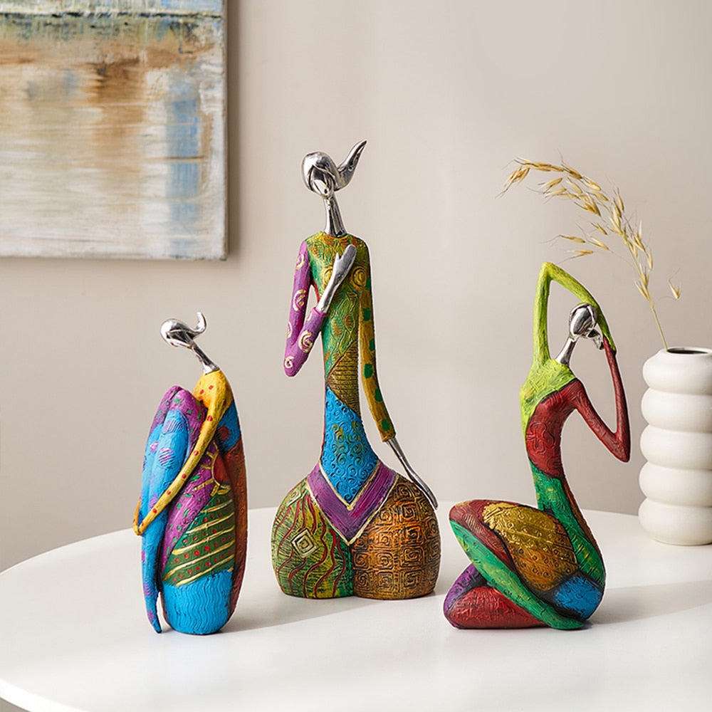 Colorful Women Sculptures – Handcrafted Abstract Art for Home Decoration