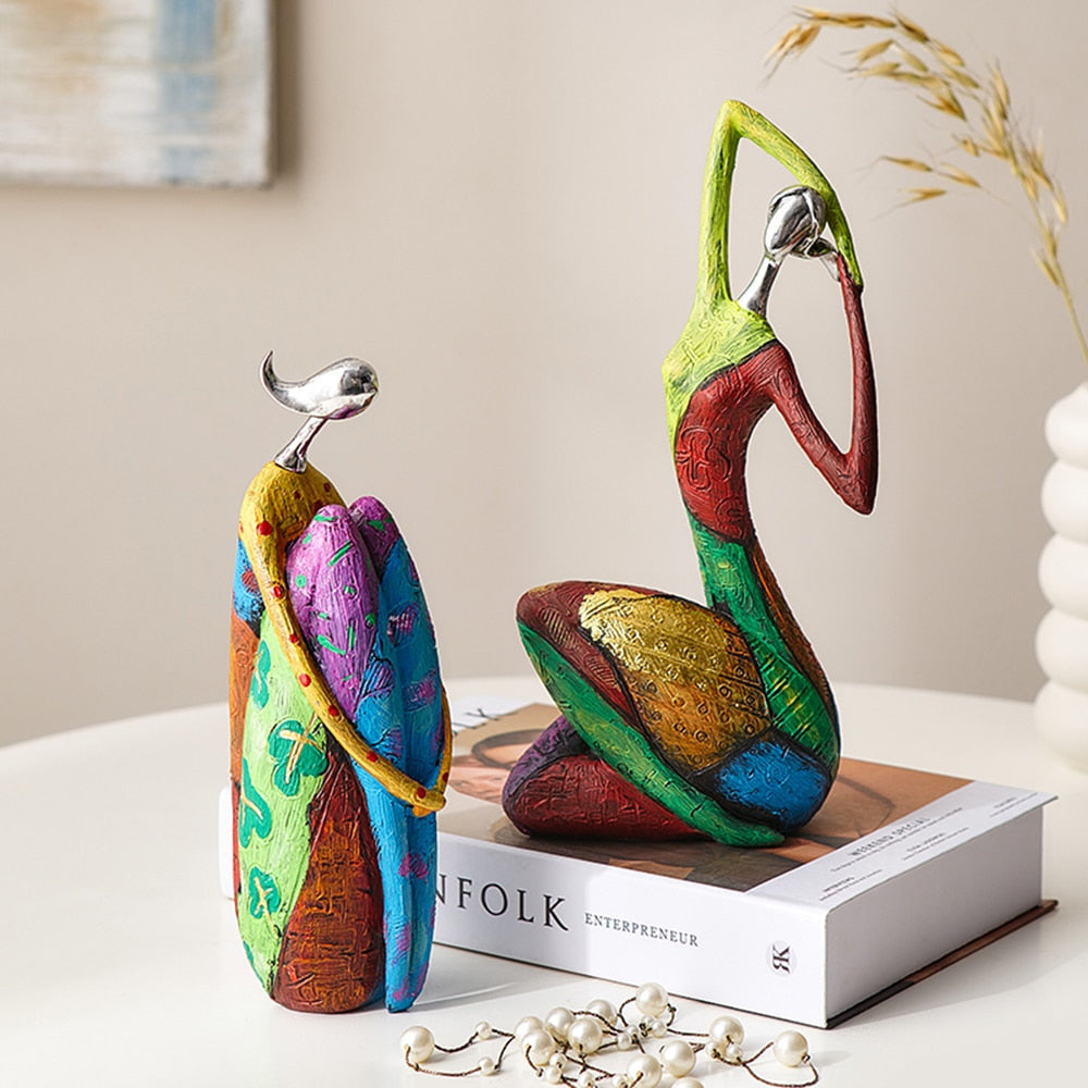 Colorful Women Sculptures – Handcrafted Abstract Art for Home Decoration