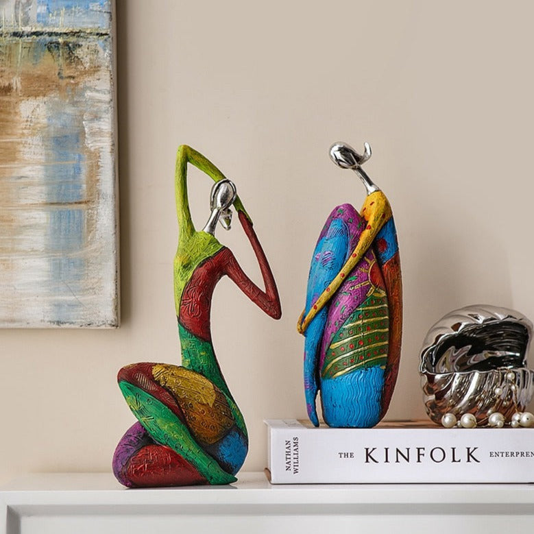 Colorful Women Sculptures – Handcrafted Abstract Art for Home Decoration