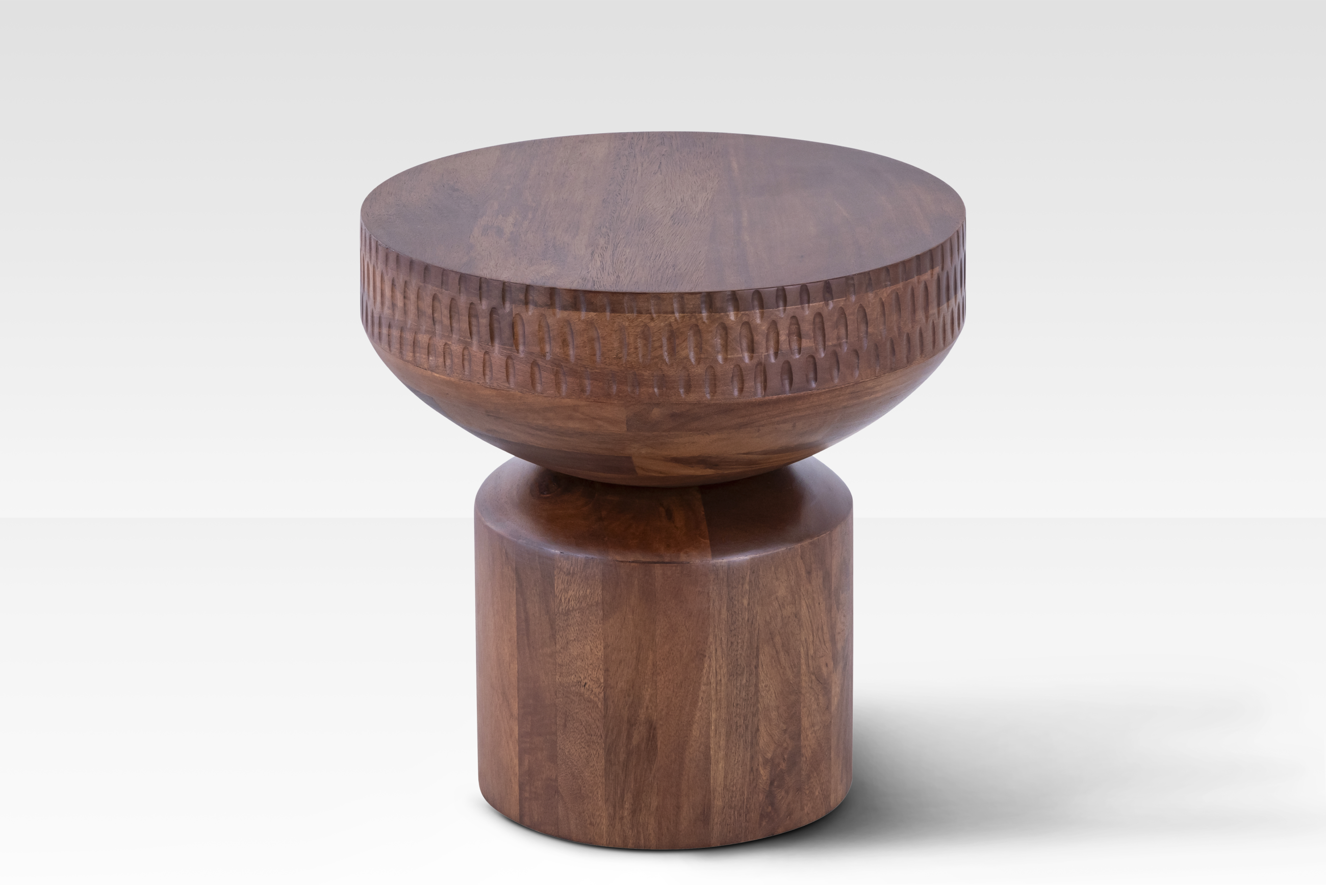Small End Table in Warm Walnut - Handcrafted Mango Wood with Hourglass Shape