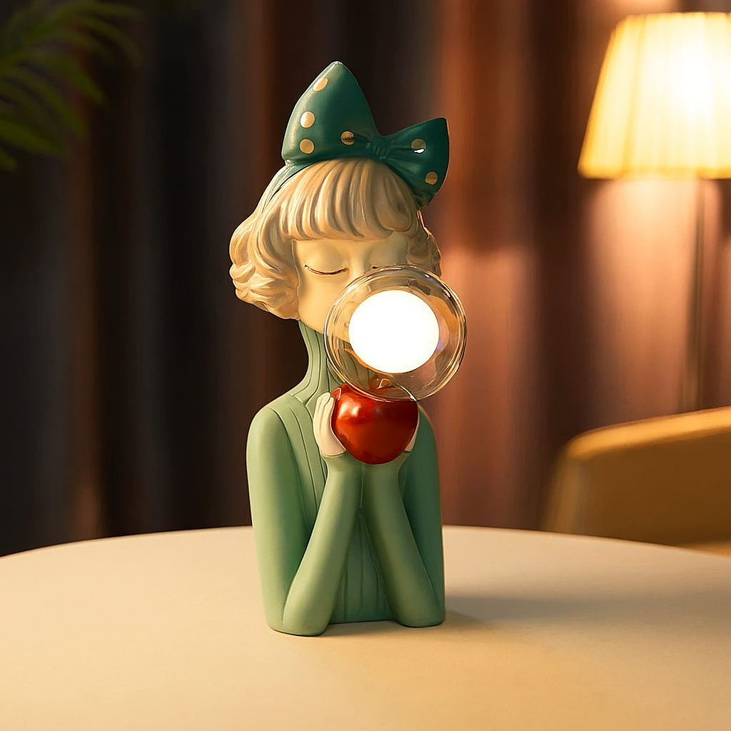 Artisan-Designed Table Lamp with USB – Unique Wood and Fabric Accent for Nightstand or Office