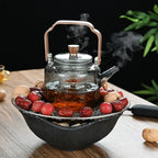 Elegant Heat-Resistant Glass Teapot with Wooden Handle