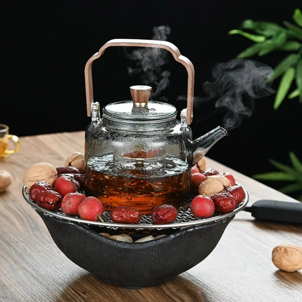 Elegant Heat-Resistant Glass Teapot with Wooden Handle