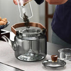 Elegant Heat-Resistant Glass Teapot with Wooden Handle
