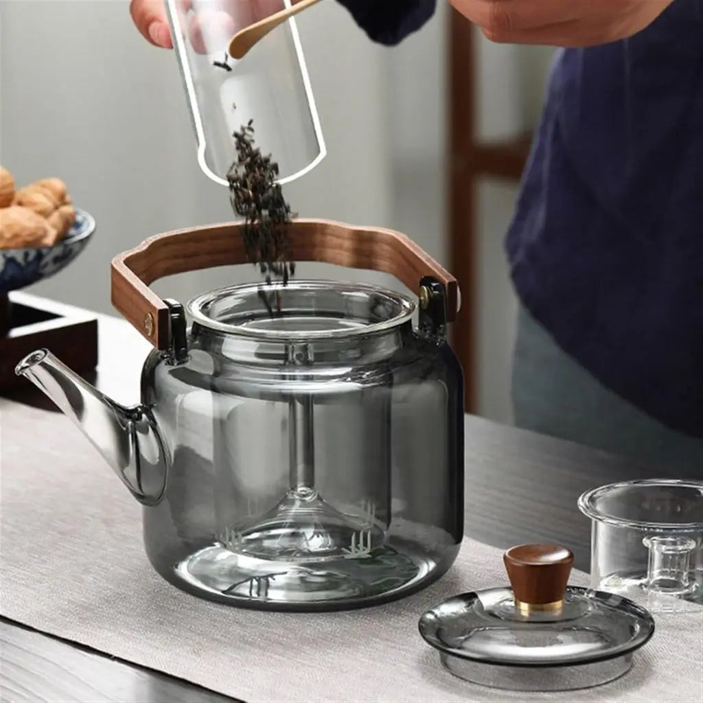 Elegant Heat-Resistant Glass Teapot with Wooden Handle